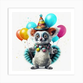 Lemur With Balloons Art Print