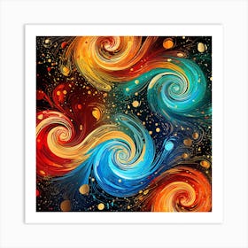 Abstract Colorful Swirls On Black Background Art Print