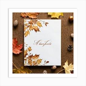 Autumn Themed Greeting Card Featuring Ornate Calligraphy Intertwining Richly Hued Maple Leaves And (3) Art Print