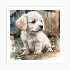 Puppy Watercolor Painting Art Print