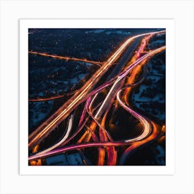 Highway At Night Art Print