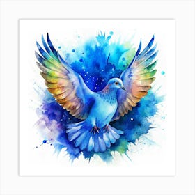 Watercolor Painting Of A Dove In Flight Art Print