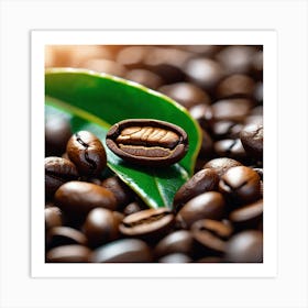 Coffee Beans With Leaf Art Print