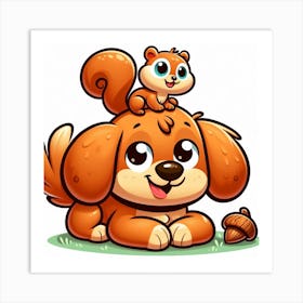 Cartoon Dog And Squirrel 1 Art Print