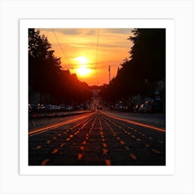 evening sunset with road Art Print