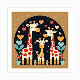 Giraffes minimalist portrait  Art Print