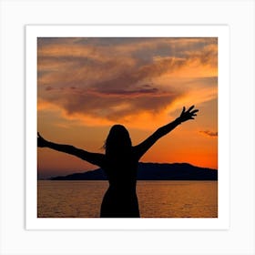 Sunset Woman With Arms Outstretched Art Print