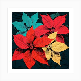 Andy Warhol Style Pop Art Flowers Poinsettia 2 Square Art Print