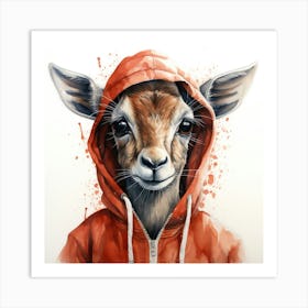 Watercolour Cartoon Gazelle In A Hoodie 2 Art Print