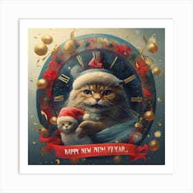 Happy New Year Cat Art Print