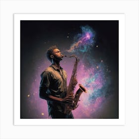 Saxophone Player In Space Art Print