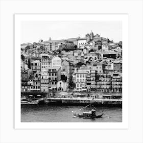 The Tiny Boat And The  City Of Porto Portugal Square Art Print