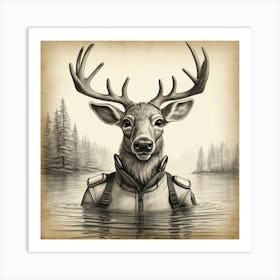 Deer In Water 2 Art Print