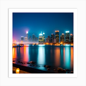 New York City Skyline At Night Art Print