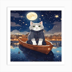 Cat In A Boat 1 Art Print