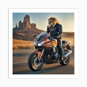 Lion On A Motorcycle 4 Art Print