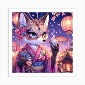 Fox In Kimono 2 Art Print