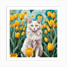 Cat In Tulips Art Print