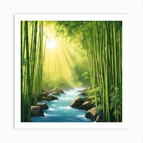 A Stream In A Bamboo Forest At Sun Rise Square Composition 310 Art Print