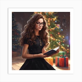 Christmas Girl Reading A Book Art Print