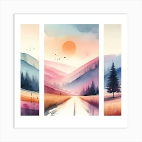 Watercolor Landscape Set Art Print