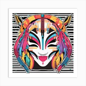 Vibrant Sticker Of A Striped Pattern Mask And Based On A Trend Setting Indie Game Art Print