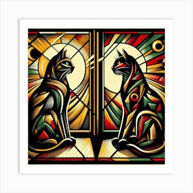 Two Cats In Stained Glass Art Print