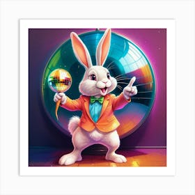 Bunny With Disco Ball 2 Art Print