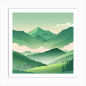 Misty mountains background in green tone 151 Art Print