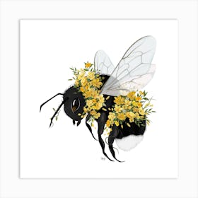 Floral Bee Square Art Print