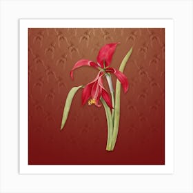 Vintage Amaryllis Botanical on Falu Red Pattern Art Print