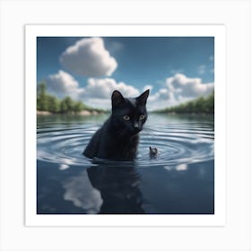 Black Cat In Water 1 Art Print