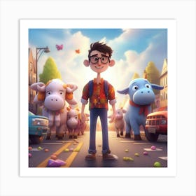 Boy And His Animals 1 Art Print