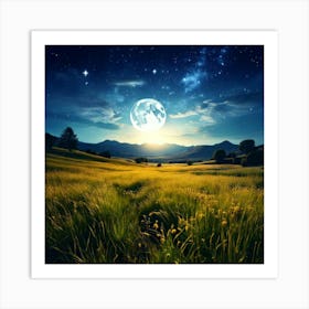 Firefly Serene Meadow Under A Mystical Moonlit Sky 33857 (2) Art Print