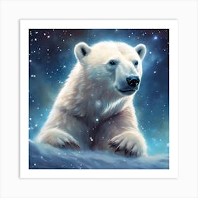 Midnight Sky, Polar Bear in the Snow Art Print