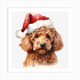 Poodle In Santa Hat Art Print