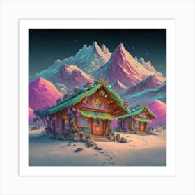 Mountain village snow wooden 6 3 Art Print