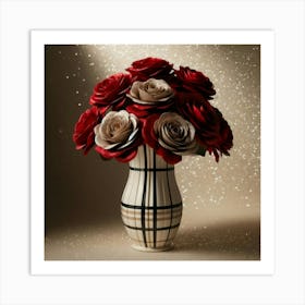 Red Roses In A Plaid Vase 1 Art Print