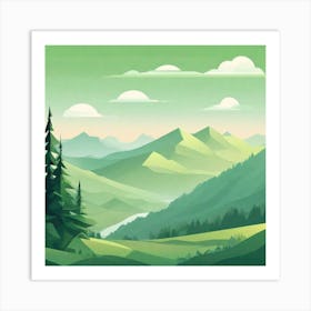 Misty mountains background in green tone 106 Art Print
