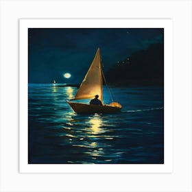 Sailboat At Night 3 Art Print