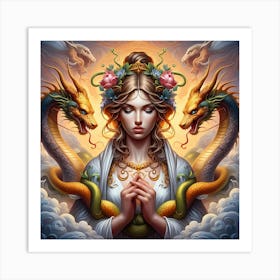 Chinese Woman With Dragons Art Print