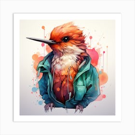 Watercolour Cartoon Hummingbird In A Hoodie Art Print