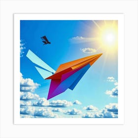 Paper Airplane Flying In The Sky Art Print