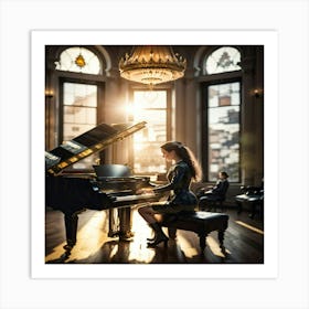 Portrait Of A Woman Playing Piano Art Print