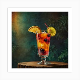 Tropical Cocktail On A Wooden Stump Art Print