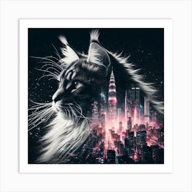 Maine Coon cat silhouette 3 Art Print