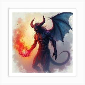 Demon With Dark Energy Blast, Watercolor, Colorful And Dark 1 Art Print