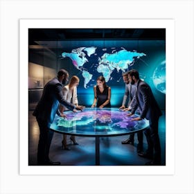 A Diverse Group Of Professionals Gathered Around A Sleek Glass Table Engaged In Lively Discussion Art Print