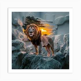 Lion In The Snow Art Print