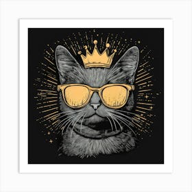 .Generated AI. Wall Art PrintDesign Featuring A Gray Cat With Golden Art Print